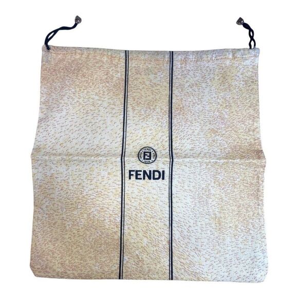 Fendi Beige & Black Drawstring Dust Bag Polyester Blend 13" Handbag Shoes Wallet - Picture 1 of 5